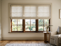 Tailored Pleat Roman in Sea Salt Cotton installed on a sunlit window in a Bay Area home, woven cotton